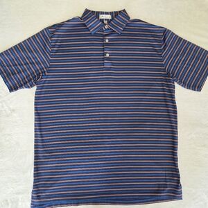 Peter Millar Blue Striped Golf Polo Mens Sz Large Lightweight